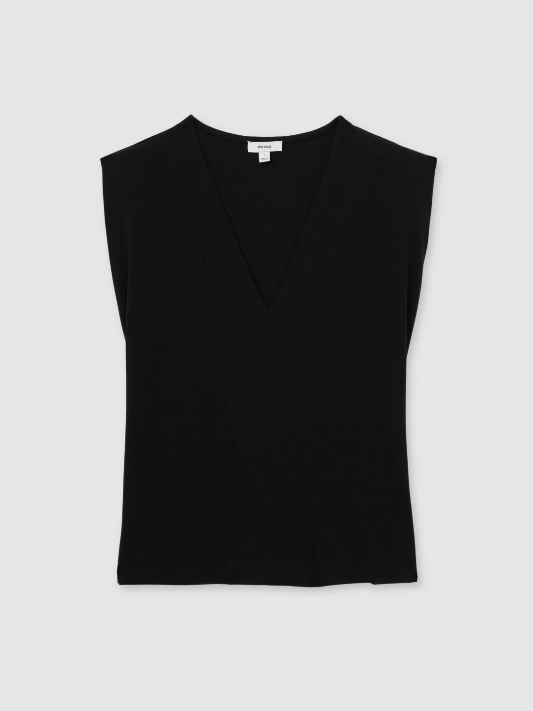 Cotton Shoulder-Pad V-Neck Top in Black | Reiss Women Exclusive