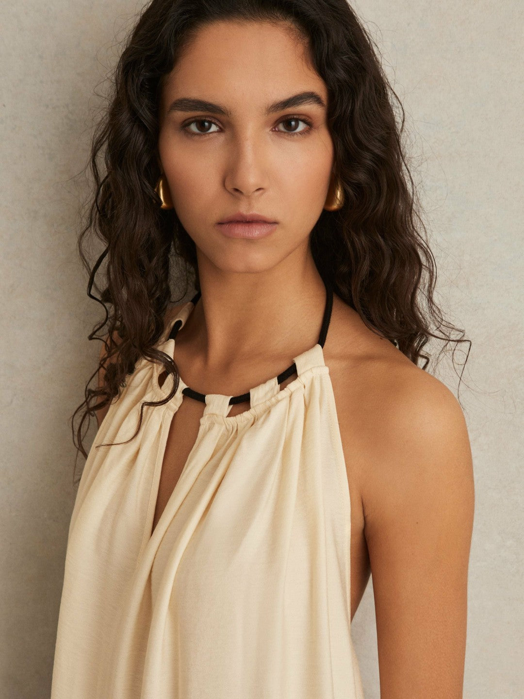Halterneck Beach Cover-Up Swing Dress in Cream | Reiss Women Trending