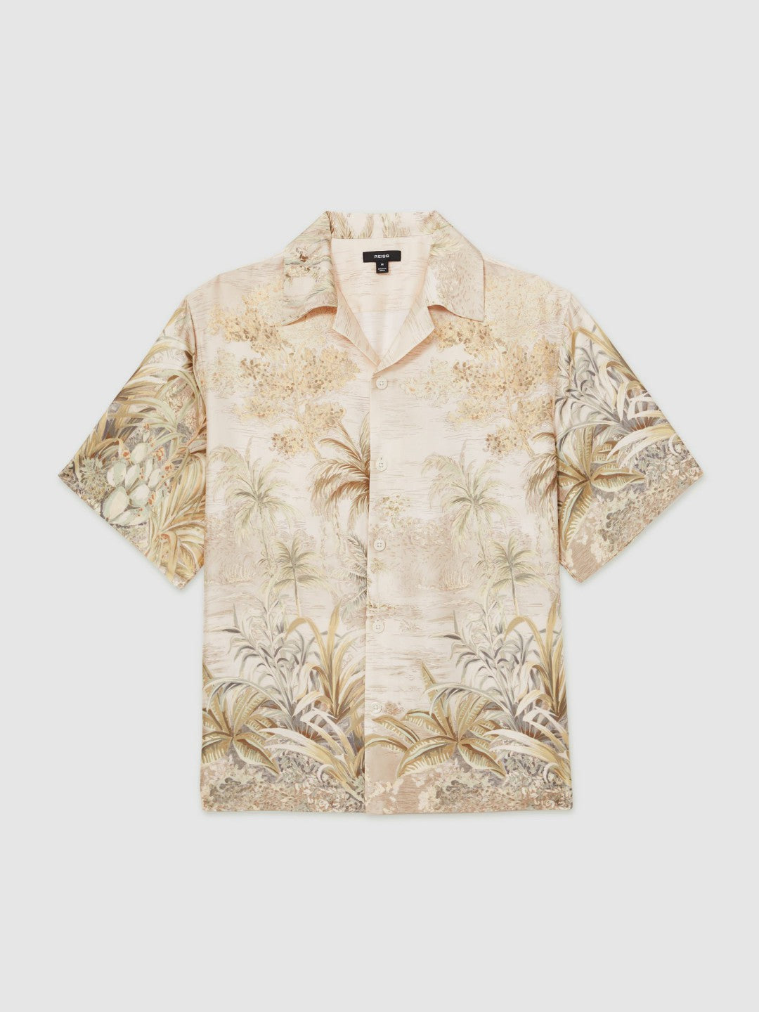 Jungle Print Cuban-Collar Shirt in Soft Sage Green | Reiss Men Best Seller