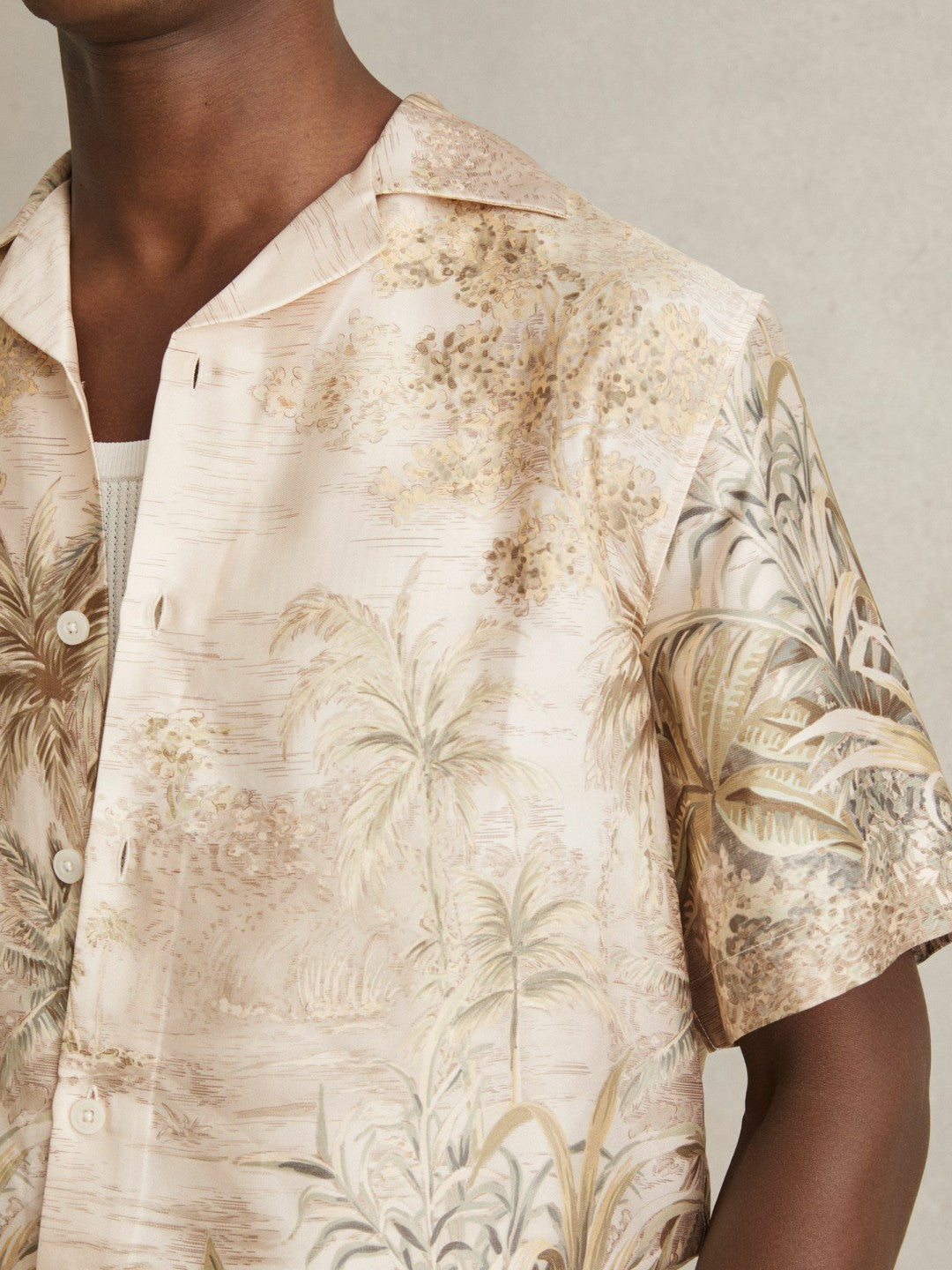 Jungle Print Cuban-Collar Shirt in Soft Sage Green | Reiss Men Best Seller