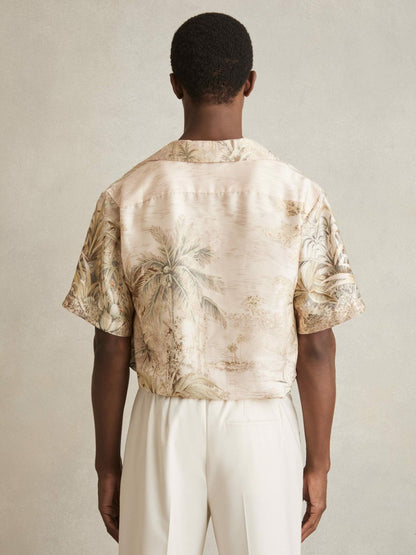 Jungle Print Cuban-Collar Shirt in Soft Sage Green | Reiss Men Best Seller