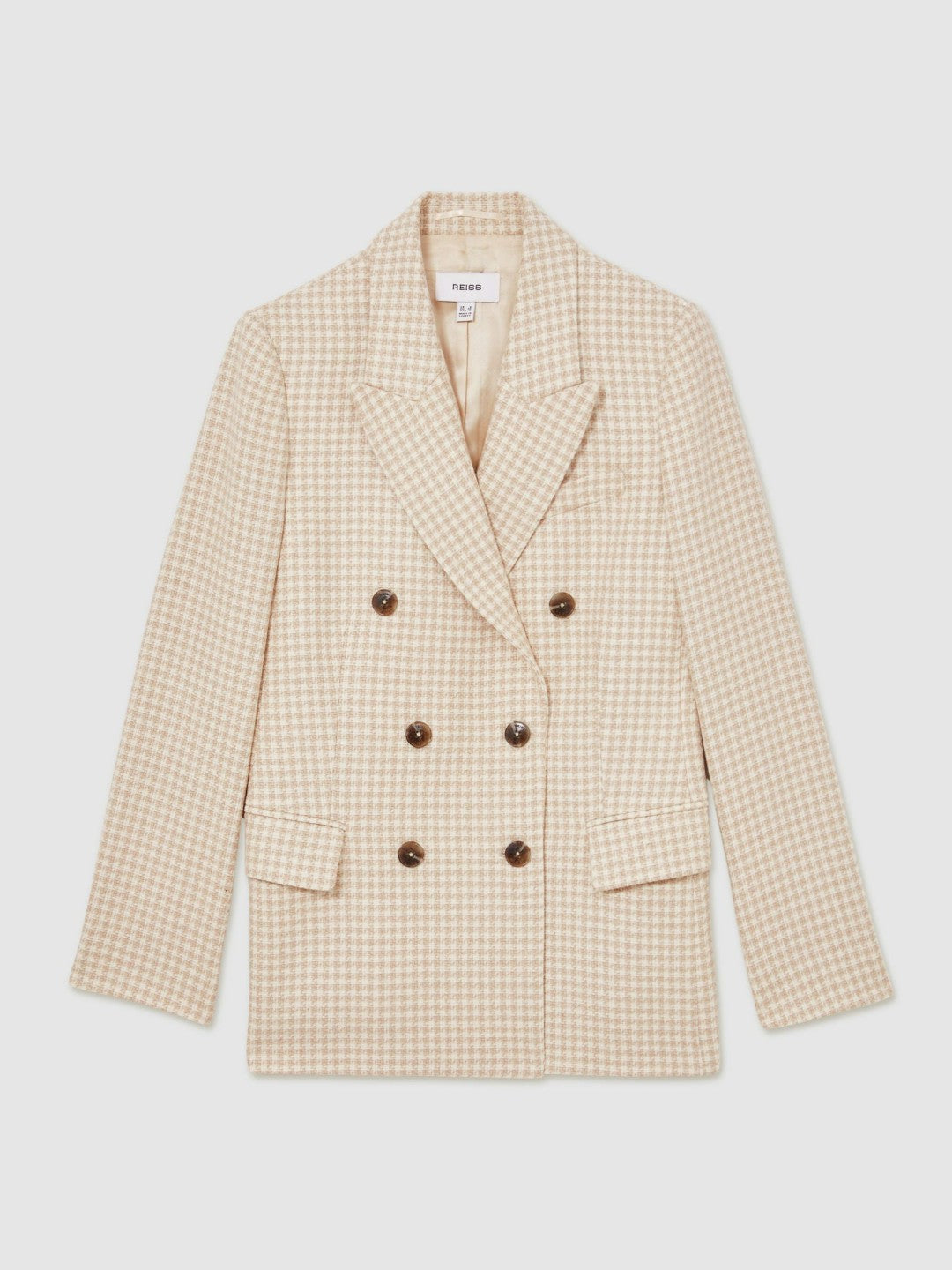 Petite Double Breasted Check Blazer With Wool in Neutral Check | Reiss Women Best Seller