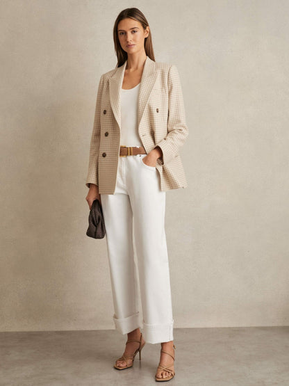 Petite Double Breasted Check Blazer With Wool in Neutral Check | Reiss Women Best Seller