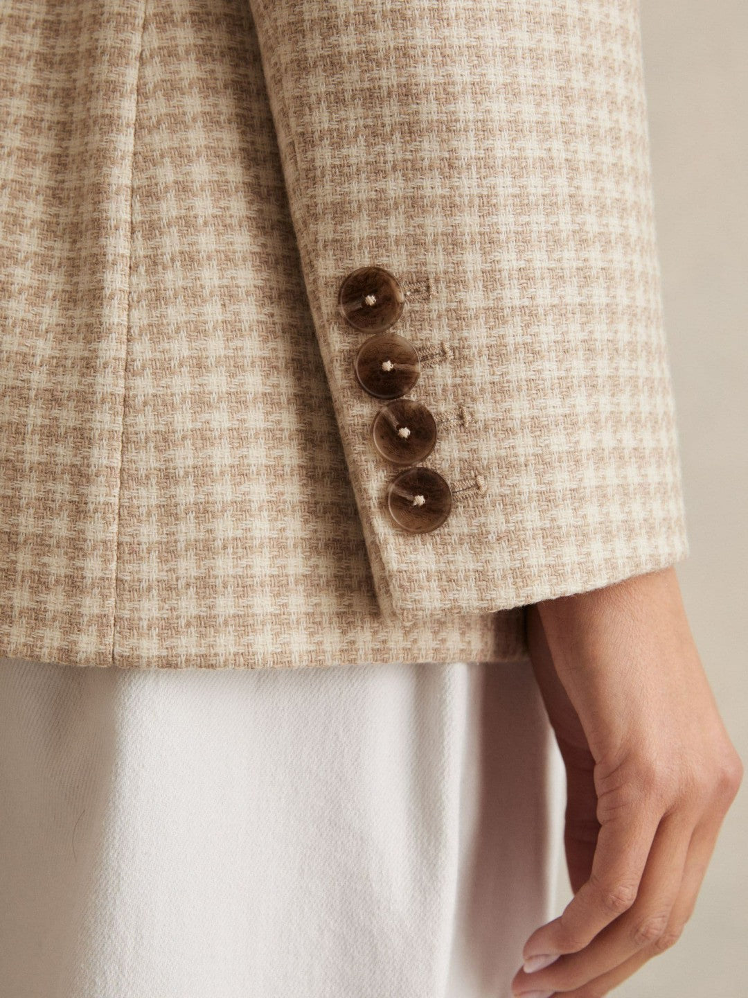 Petite Double Breasted Check Blazer With Wool in Neutral Check | Reiss Women Best Seller