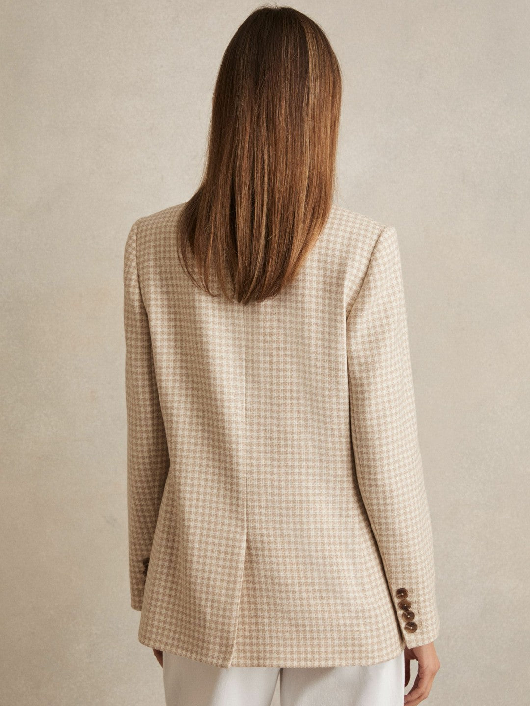 Petite Double Breasted Check Blazer With Wool in Neutral Check | Reiss Women Best Seller