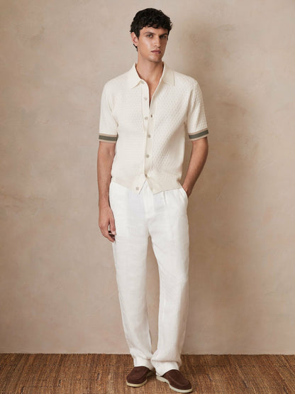 | Ché Textured Cuff-Trim Shirt in White | Reiss Men New