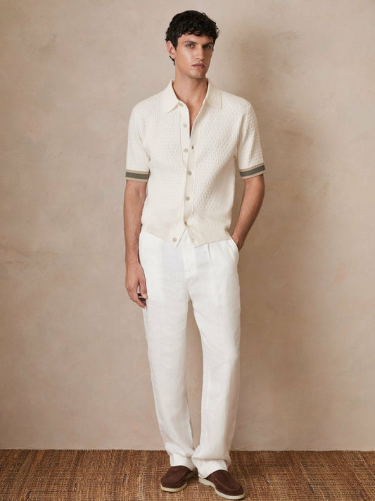 | Ché Textured Cuff-Trim Shirt in White | Reiss Men New