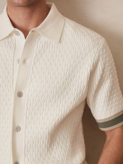 | Ché Textured Cuff-Trim Shirt in White | Reiss Men New