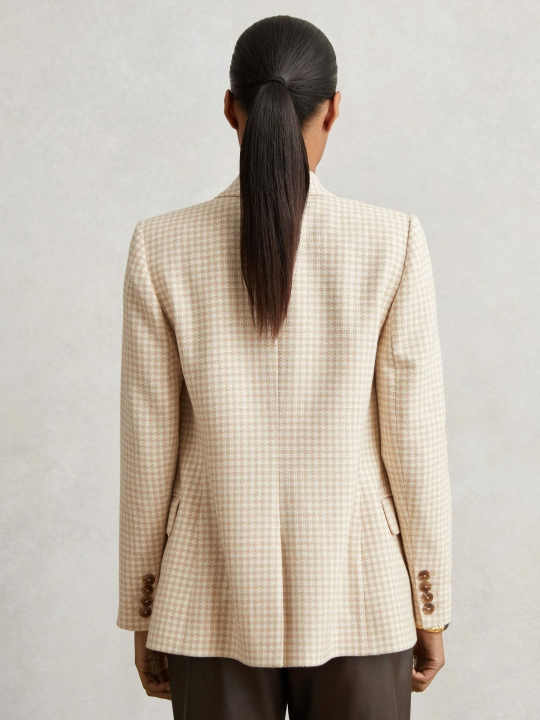 Double Breasted Check Blazer With Wool in Neutral Check | Reiss Women New