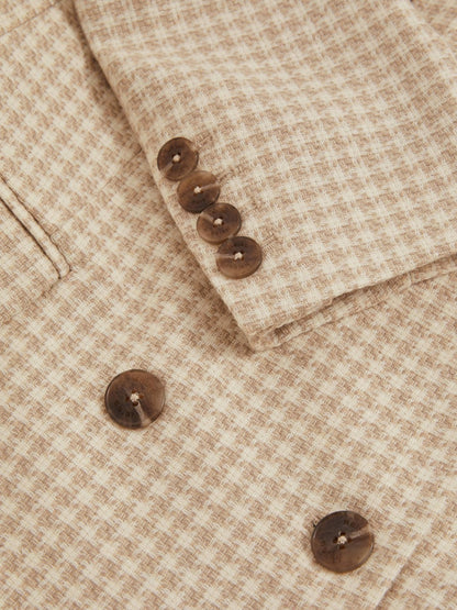 Double Breasted Check Blazer With Wool in Neutral Check | Reiss Women New