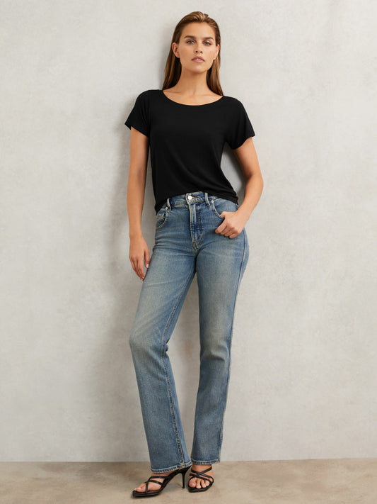 Short Sleeve T-Shirt in Black | Reiss Women Exclusive