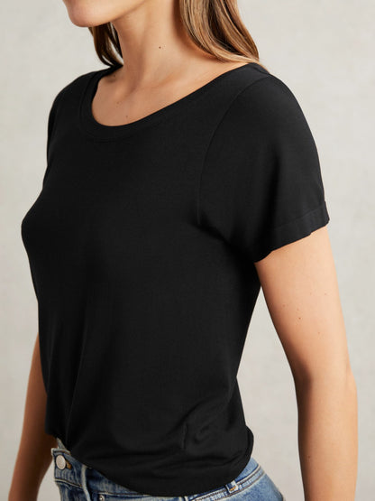Short Sleeve T-Shirt in Black | Reiss Women Exclusive