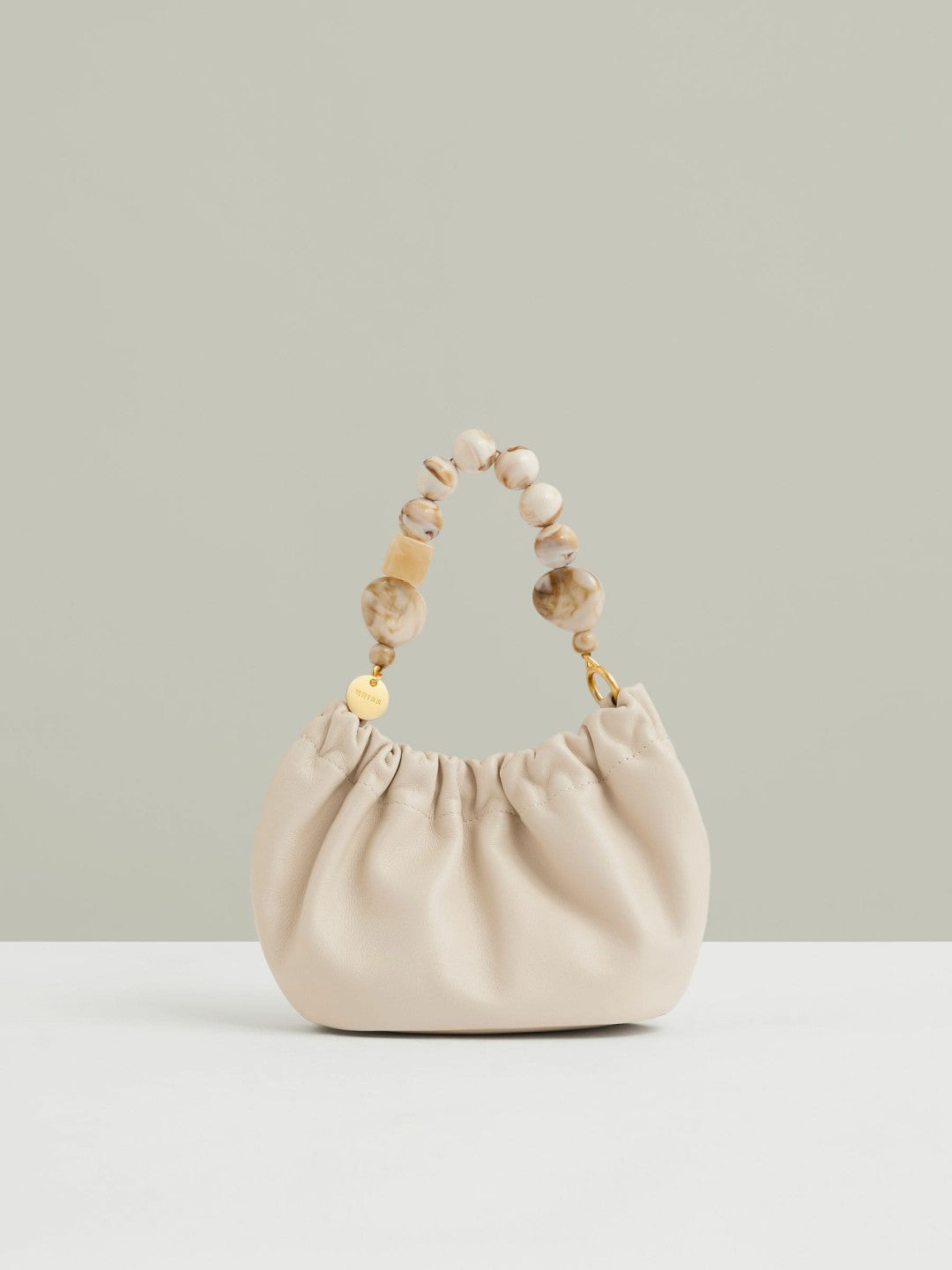 Leather Bead-Handle Pouch Bag in Off White | Reiss Women Premium