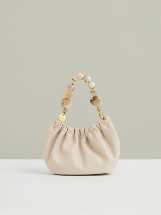 Leather Bead-Handle Pouch Bag in Off White | Reiss Women Premium