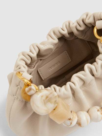 Leather Bead-Handle Pouch Bag in Off White | Reiss Women Premium