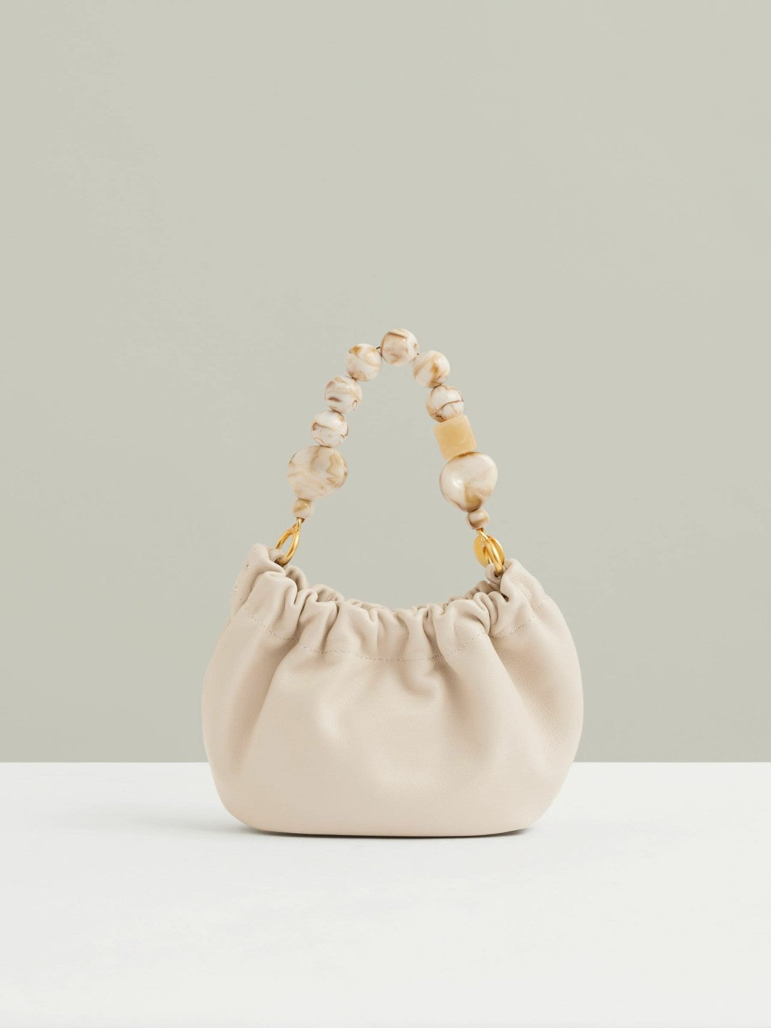 Leather Bead-Handle Pouch Bag in Off White | Reiss Women Premium