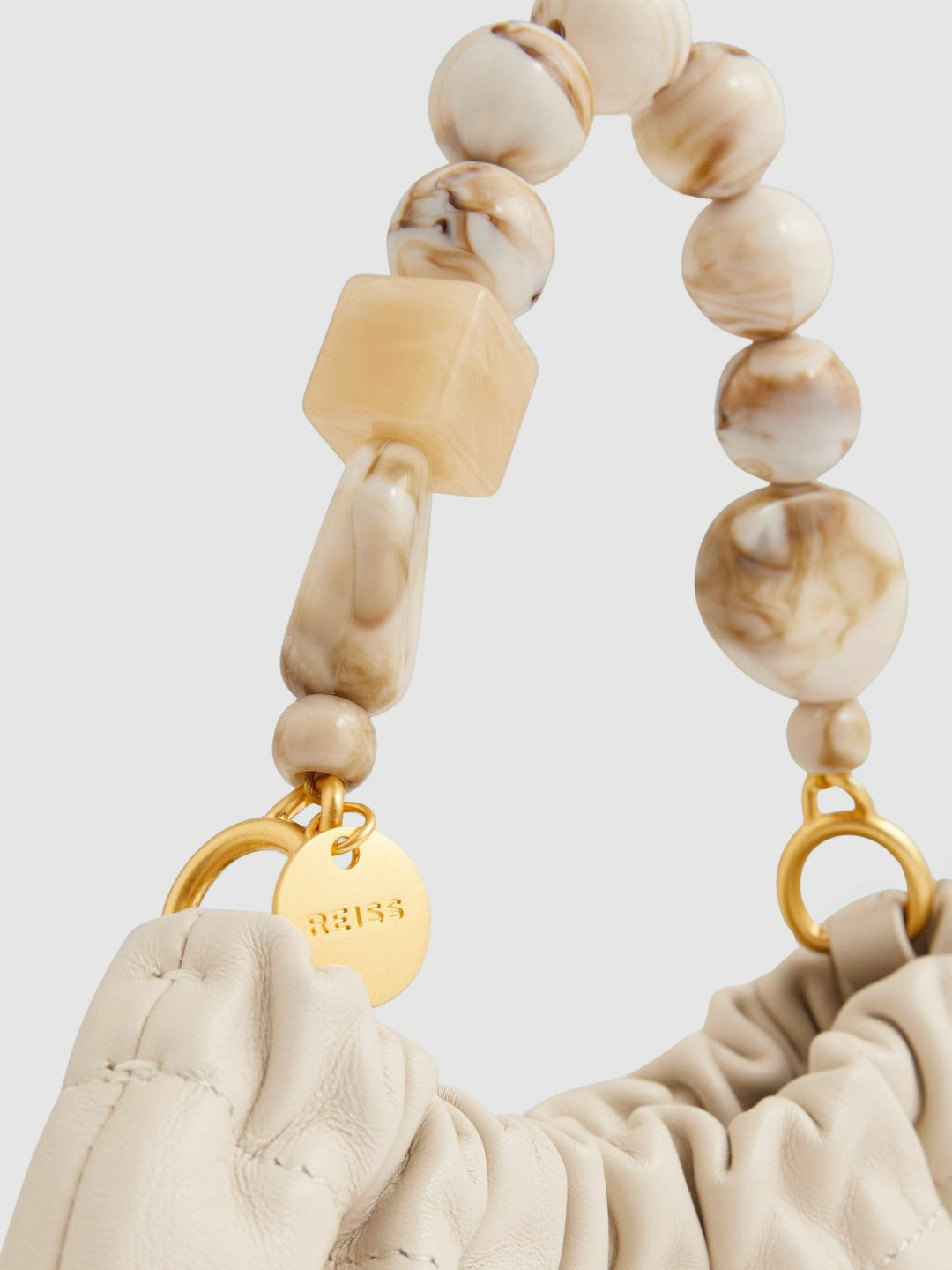 Leather Bead-Handle Pouch Bag in Off White | Reiss Women Premium