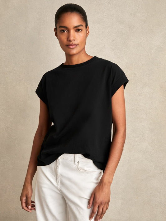Brushed-Cotton Crew-Neck T-Shirt in Black | Reiss Women Popular