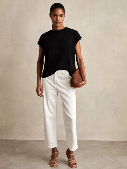 Brushed-Cotton Crew-Neck T-Shirt in Black | Reiss Women Popular