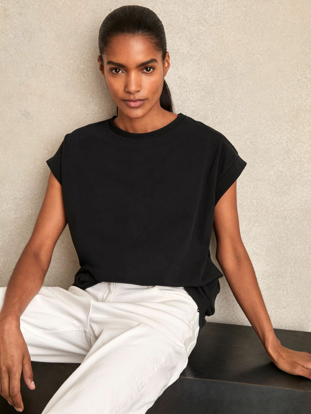 Brushed-Cotton Crew-Neck T-Shirt in Black | Reiss Women Popular