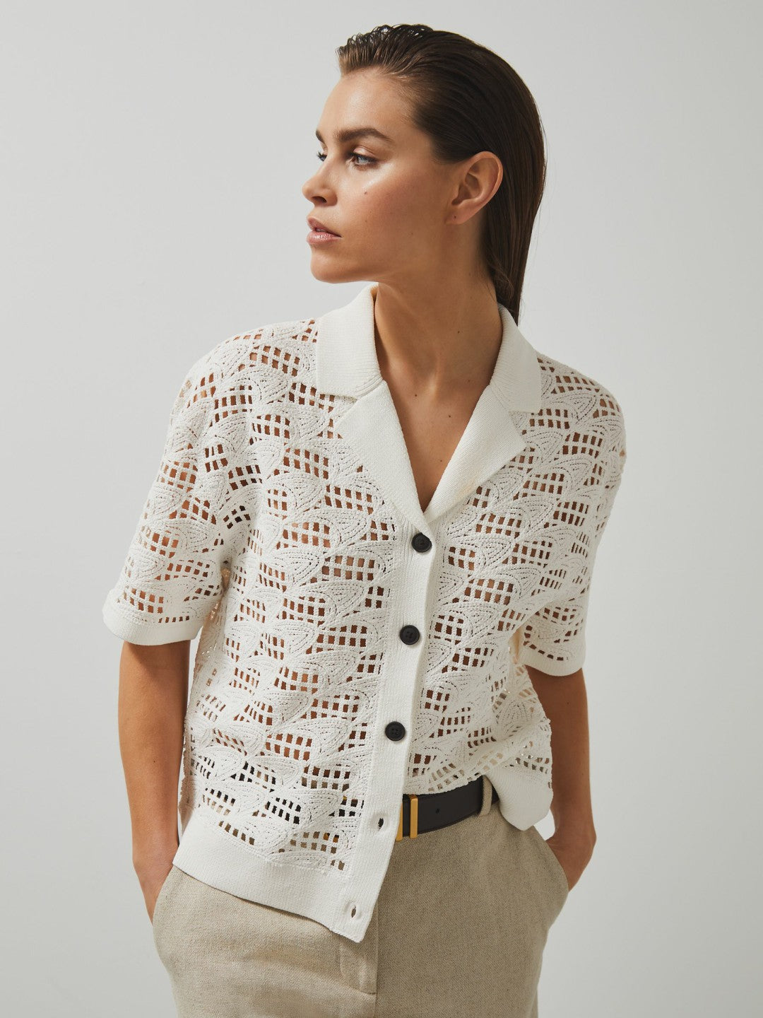 McLaren F1 Team Speedmark Crochet Shirt in White | Reiss Women New