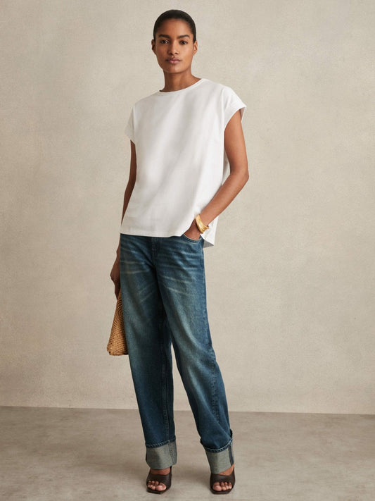 Brushed-Cotton Crew-Neck T-Shirt in White | Reiss Women Signature
