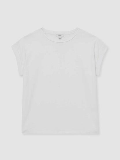 Brushed-Cotton Crew-Neck T-Shirt in White | Reiss Women Signature