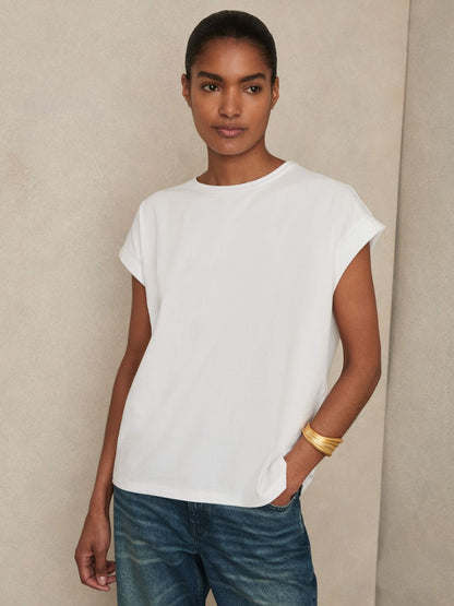 Brushed-Cotton Crew-Neck T-Shirt in White | Reiss Women Signature