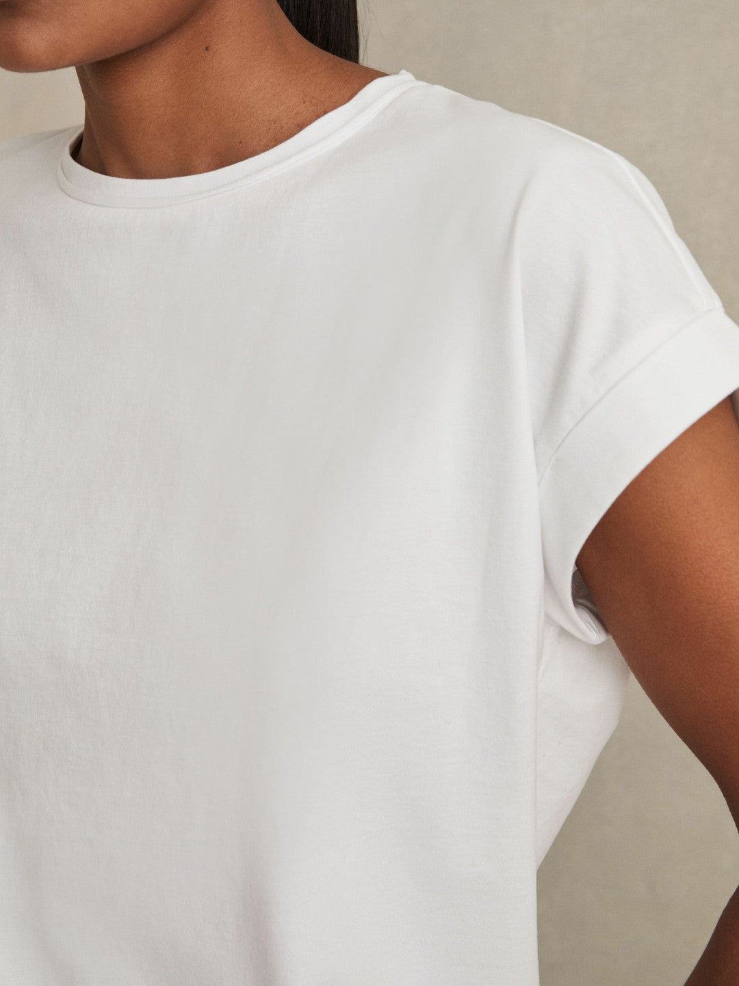 Brushed-Cotton Crew-Neck T-Shirt in White | Reiss Women Signature