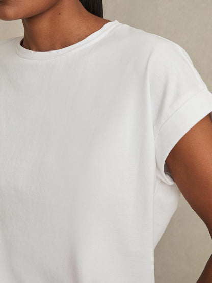 Brushed-Cotton Crew-Neck T-Shirt in White | Reiss Women Signature