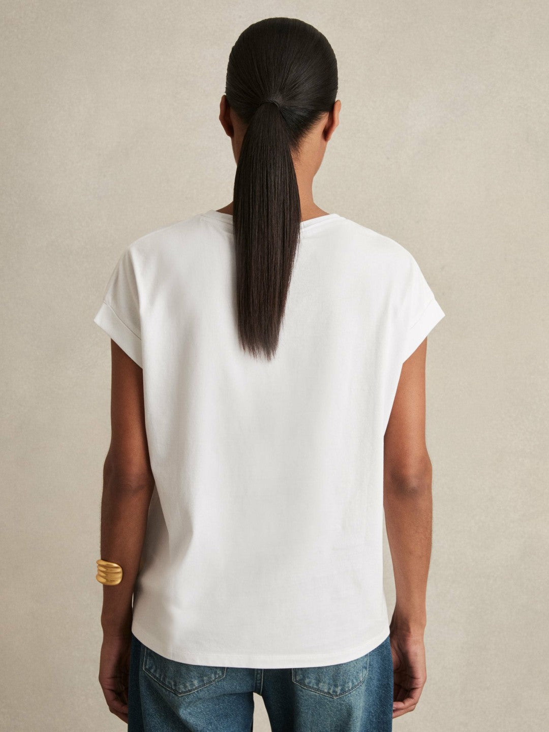 Brushed-Cotton Crew-Neck T-Shirt in White | Reiss Women Signature