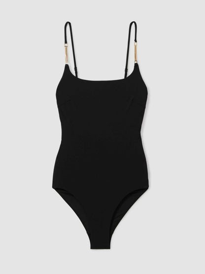 Hardware-Strap Cut-Out Swimsuit in Black | Reiss Women Signature
