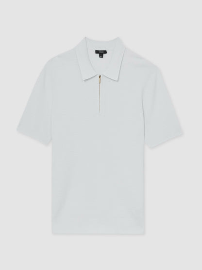 Textured Half-Zip Polo Shirt in White | Reiss Men New