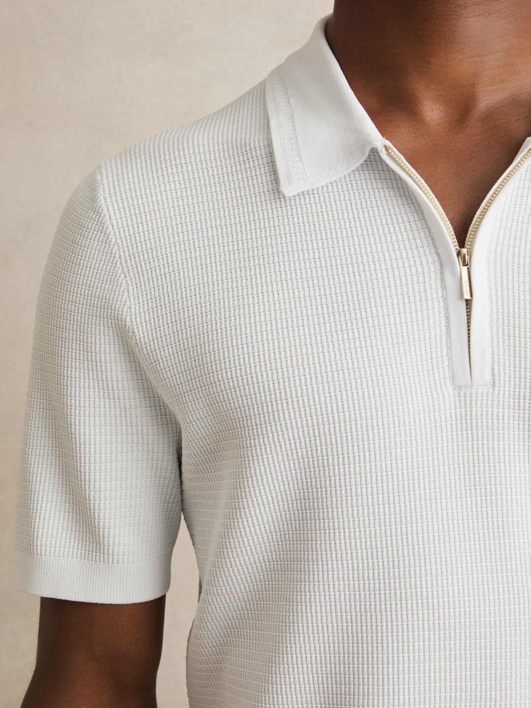Textured Half-Zip Polo Shirt in White | Reiss Men New