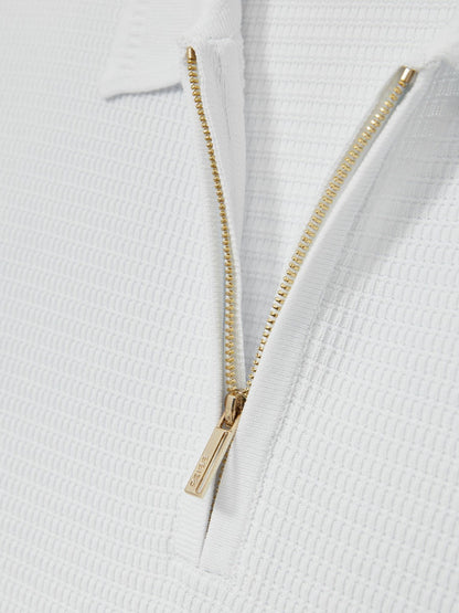 Textured Half-Zip Polo Shirt in White | Reiss Men New