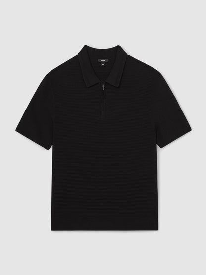 Textured Half-Zip Polo Shirt in Black | Reiss Men Exclusive