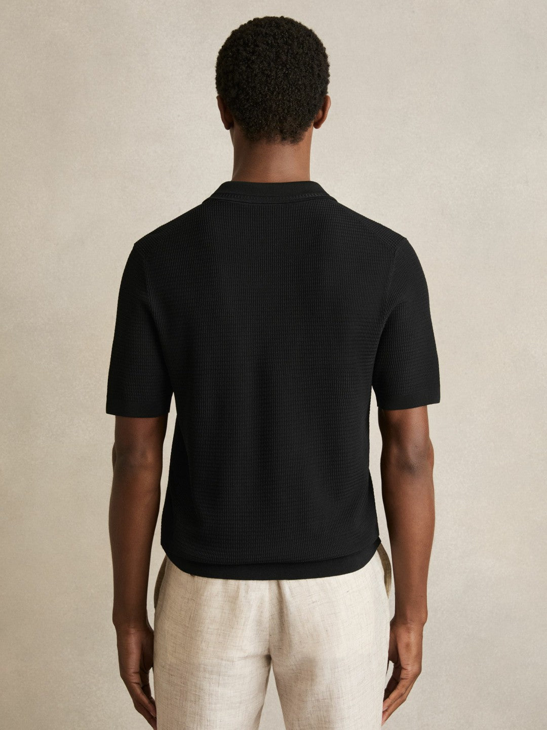 Textured Half-Zip Polo Shirt in Black | Reiss Men Exclusive
