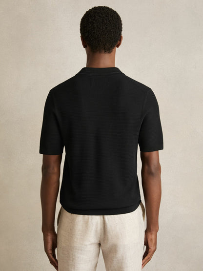 Textured Half-Zip Polo Shirt in Black | Reiss Men Exclusive