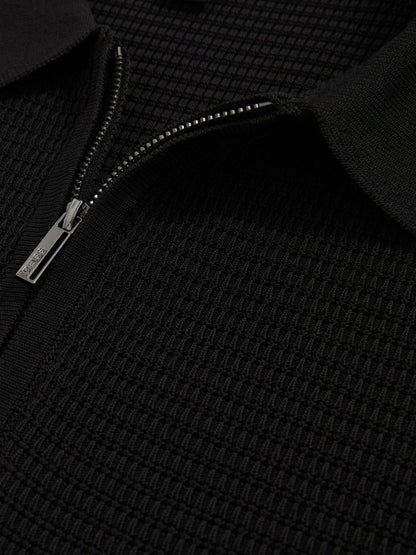Textured Half-Zip Polo Shirt in Black | Reiss Men Exclusive