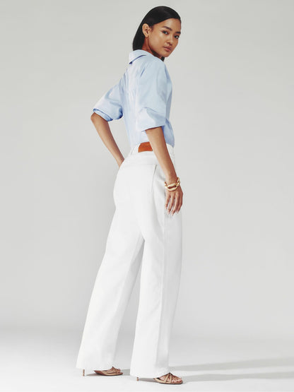 Petite Straight Leg Turn Up Jeans in White | Reiss Women Best Seller