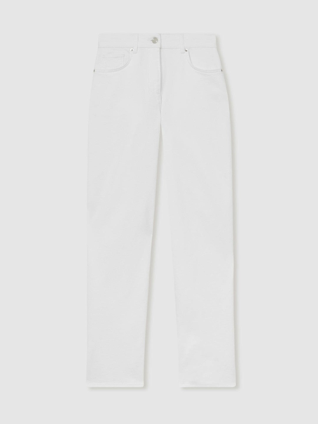 Petite Straight Leg Turn Up Jeans in White | Reiss Women Best Seller