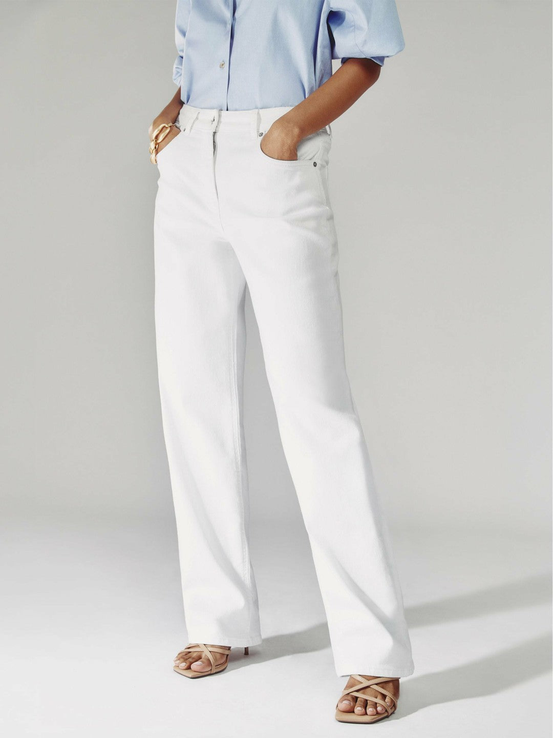 Petite Straight Leg Turn Up Jeans in White | Reiss Women Best Seller