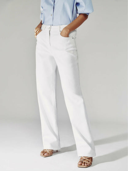 Petite Straight Leg Turn Up Jeans in White | Reiss Women Best Seller
