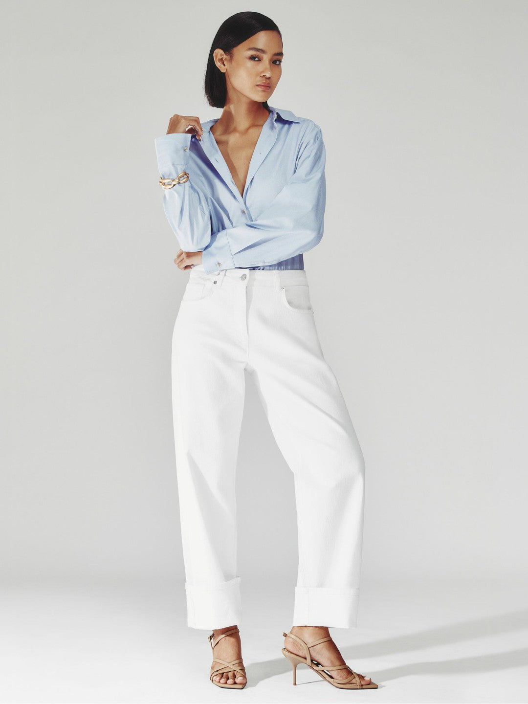 Petite Straight Leg Turn Up Jeans in White | Reiss Women Best Seller