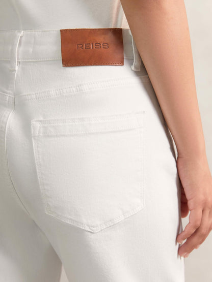 Petite Straight Leg Turn Up Jeans in White | Reiss Women Best Seller