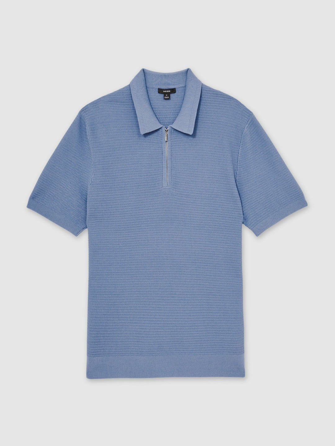 Textured Half-Zip Polo Shirt in Blue | Reiss Men Premium