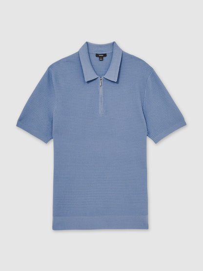Textured Half-Zip Polo Shirt in Blue | Reiss Men Premium