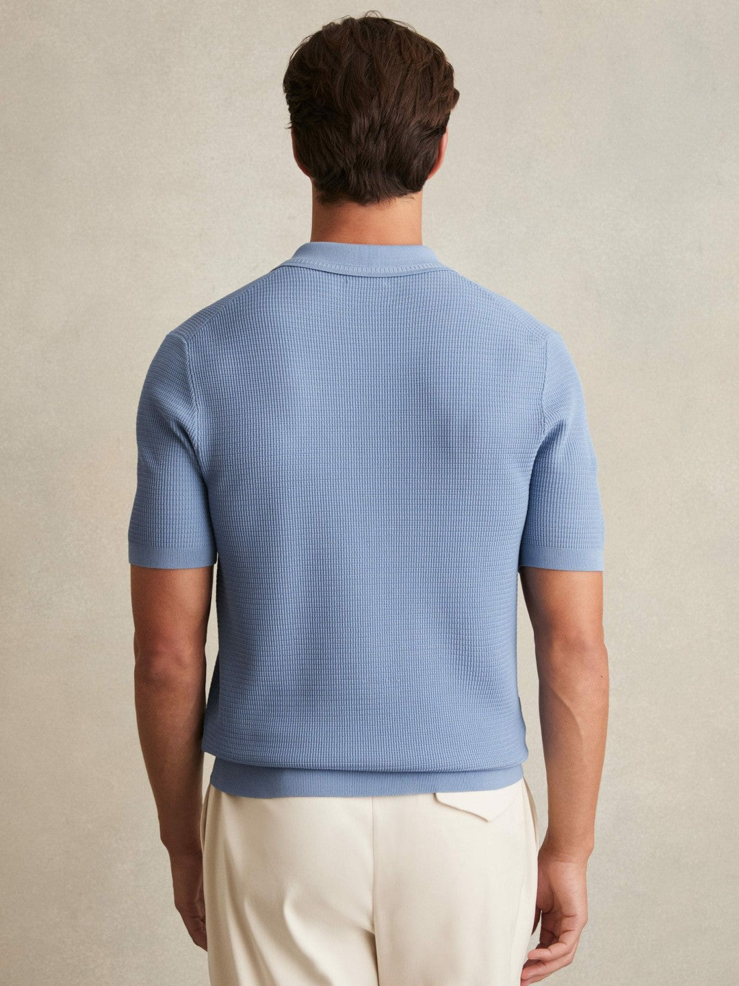 Textured Half-Zip Polo Shirt in Blue | Reiss Men Premium