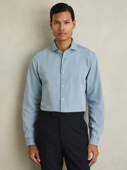 Washed Cotton Chambray Shirt in Blue | Reiss Men New