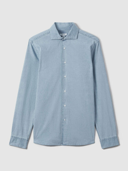 Washed Cotton Chambray Shirt in Blue | Reiss Men New